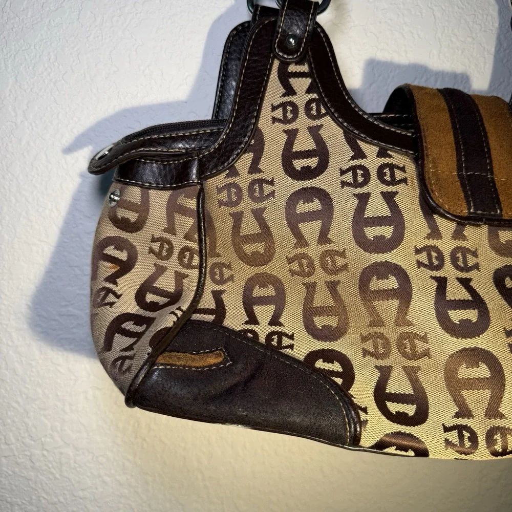 Etienne Aigner VTG‎ Brown Canvas Leather Signature Logo Satchel Handbag Purse